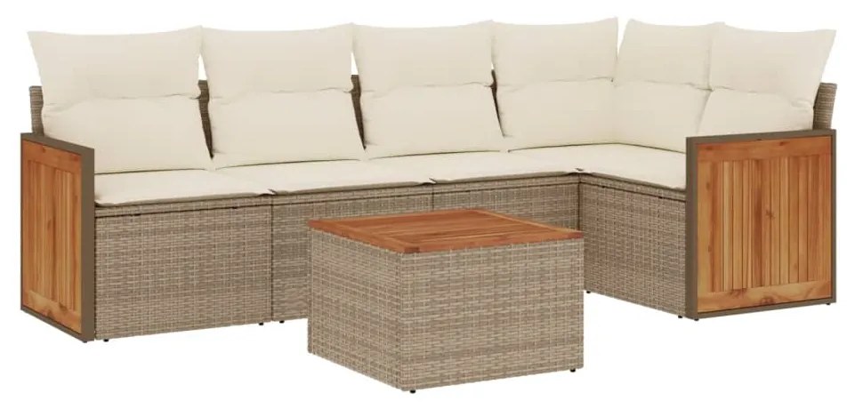 Set divano da giardino 6 pz con cuscini beige in polyrattan