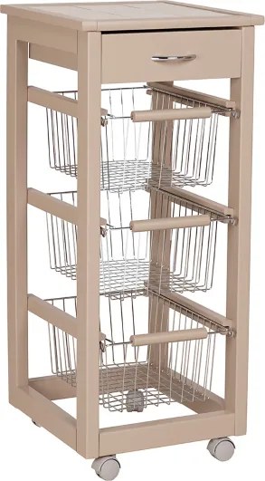 Carrello cucina SLIM in legno di faggio 3 cesti e 1 cassetto Tortora