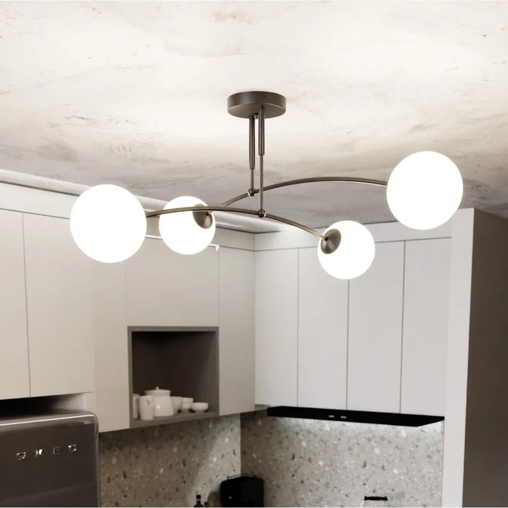 Lampadario a Sospensione in Acciaio e Vetro PREGOS 4 Nero/Bianco 4xE14 Colore del corpo Nero