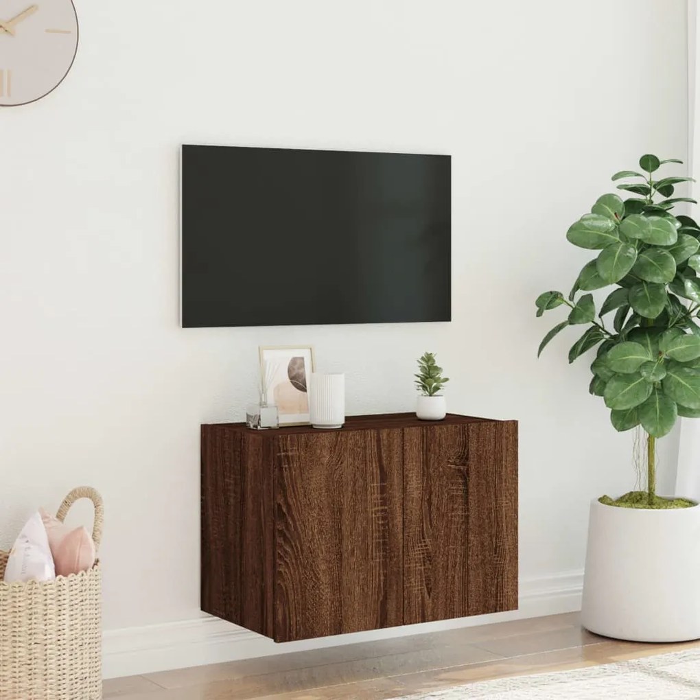 Mobile tv a parete con luci led rovere marrone 60x35x41 cm