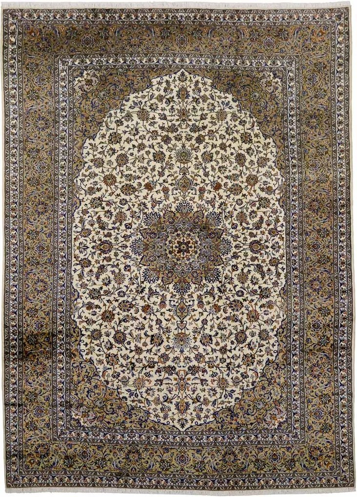 Kashan Tappeto 410x300 Verde (Iran) Annodato A Mano