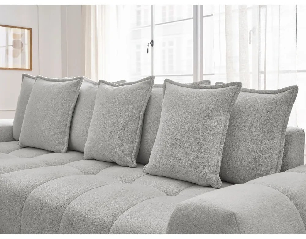 Divano angolare grigio chiaro allungabile e con contenitore (penisola a sinistra/chaise lounge) con rivestimento in ciniglia Everest – Bobochic Paris