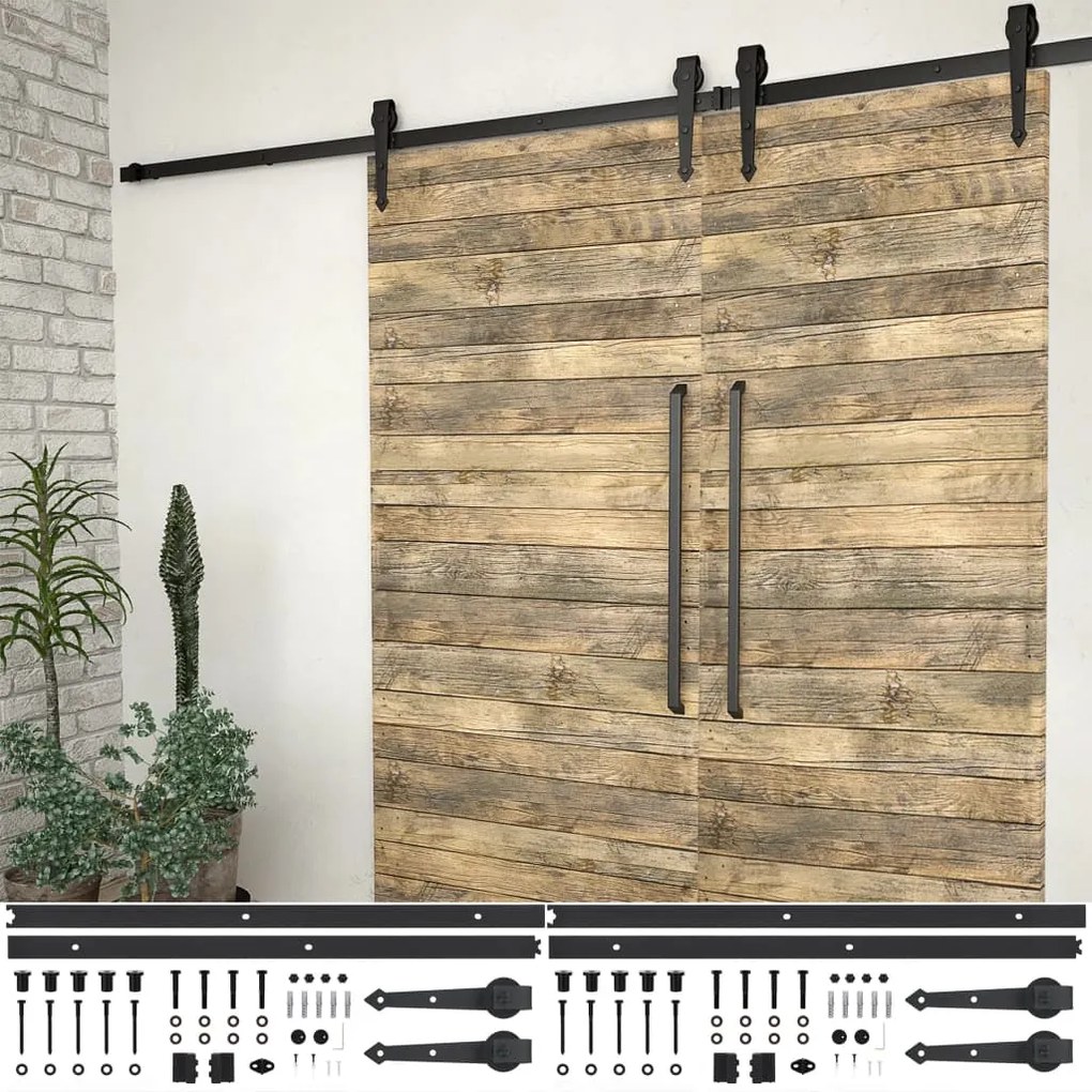 Kit Di Binari Per Porte Scorrevoli 2 Pz 200 Cm Acciaio Nero /