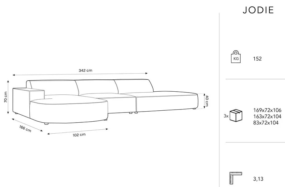 Divano angolare in velluto beige (angolo sinistro) Jodie - Micadoni Home