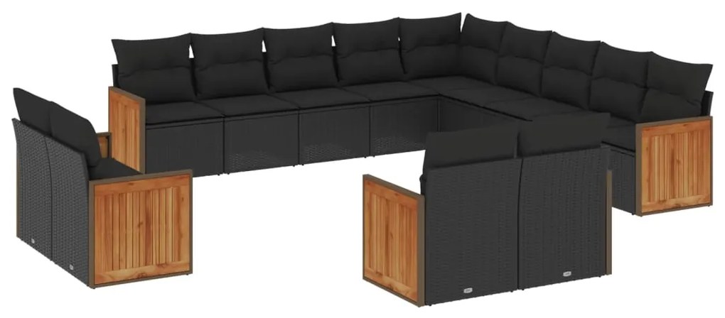 Set Divani da Giardino 13pz con Cuscini Nero in Polyrattan