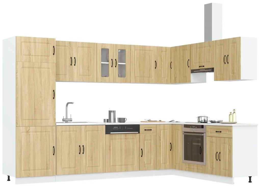 Armadio da cucina ""kalmar"" con doppi lavandini in rovere sonoma in legno ingegnerizzato