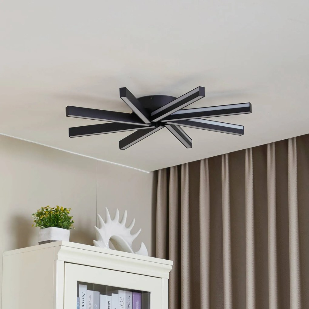 Plafoniera smart Tjado Lucande, dimmerabile, Nero, Soggiorno / Sala da pranzo, Metallo, Moderno