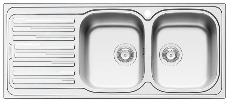 Lavello integrato 2 vasche in inox argento DELINIA Amaltia L 50 x L 116 cm