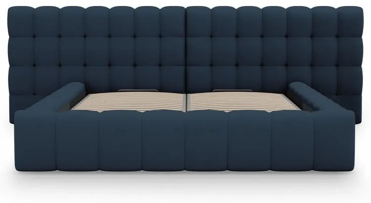 Letto matrimoniale imbottito blu scuro con spazio contenitivo e rete 160x200 cm Mamaia - Micadoni Home