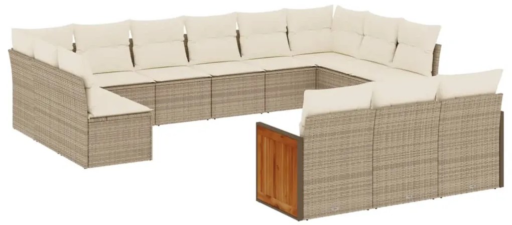 Set Divano da Giardino 13 pz con Cuscini Beige in Polyrattan