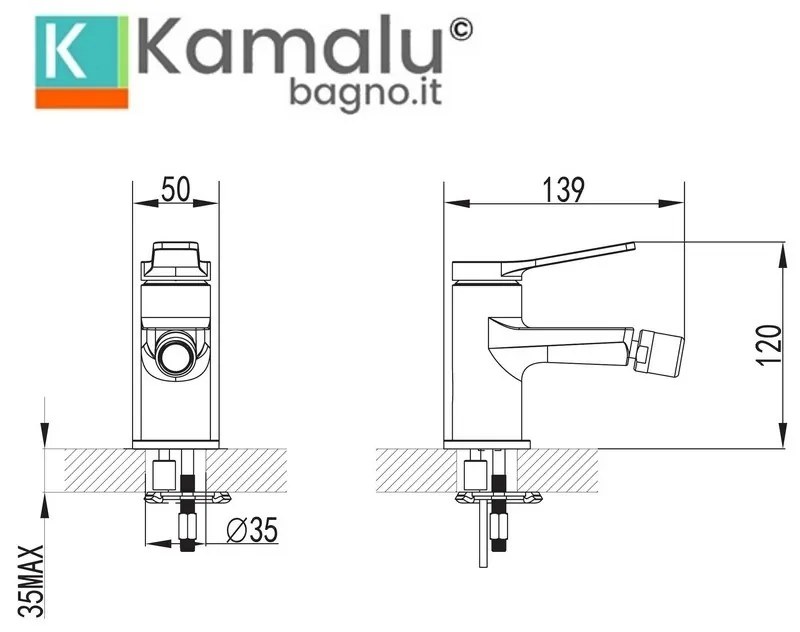 Kamalu - Miscelatore bidet colore nero opaco con leva in oro rosa | KAM-KANDA NERO-RG