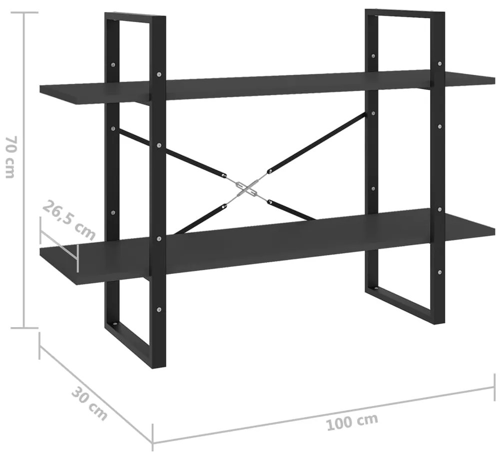 Libreria a 2 Ripiani Grigia 100x30x70 cm in Legno Multistrato