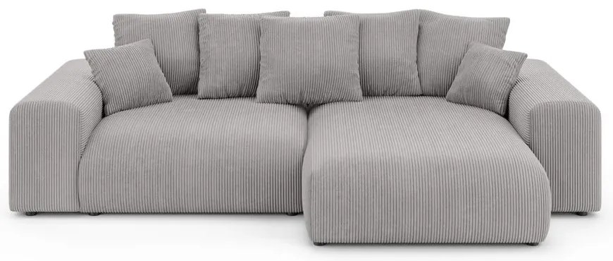 Divano angolare grigio chiaro allungabile/con contenitore (con composizione variabile) con rivestimento in velluto a coste Luma – Ropez