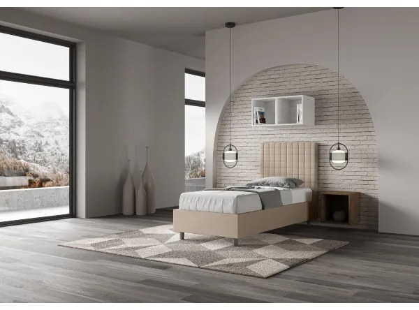 Letto singolo senza rete imbottito 80x210 similpelle tortora Sunny