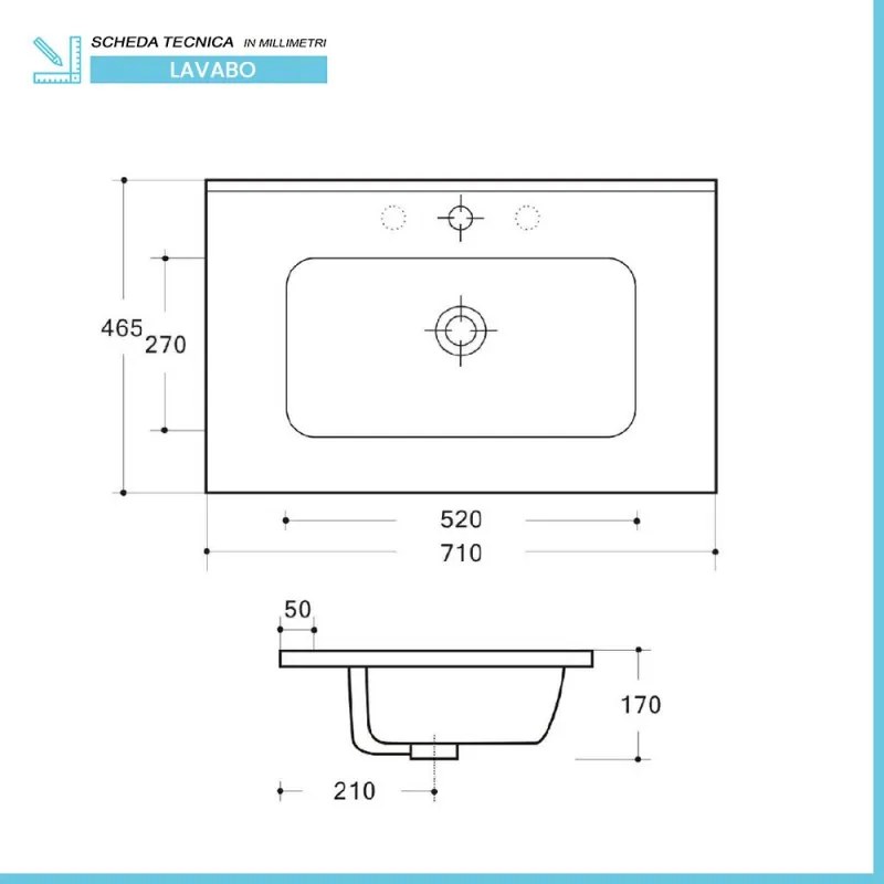 Lavabo da incasso 70x46 cm in ceramica bianco lucido