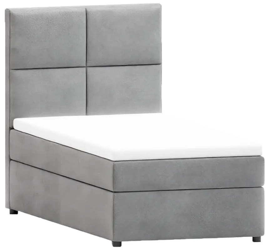 Letto singolo imbottito con contenitore grigio chiaro con materasso e topper inclusi 90x200 cm Lena – Ropez