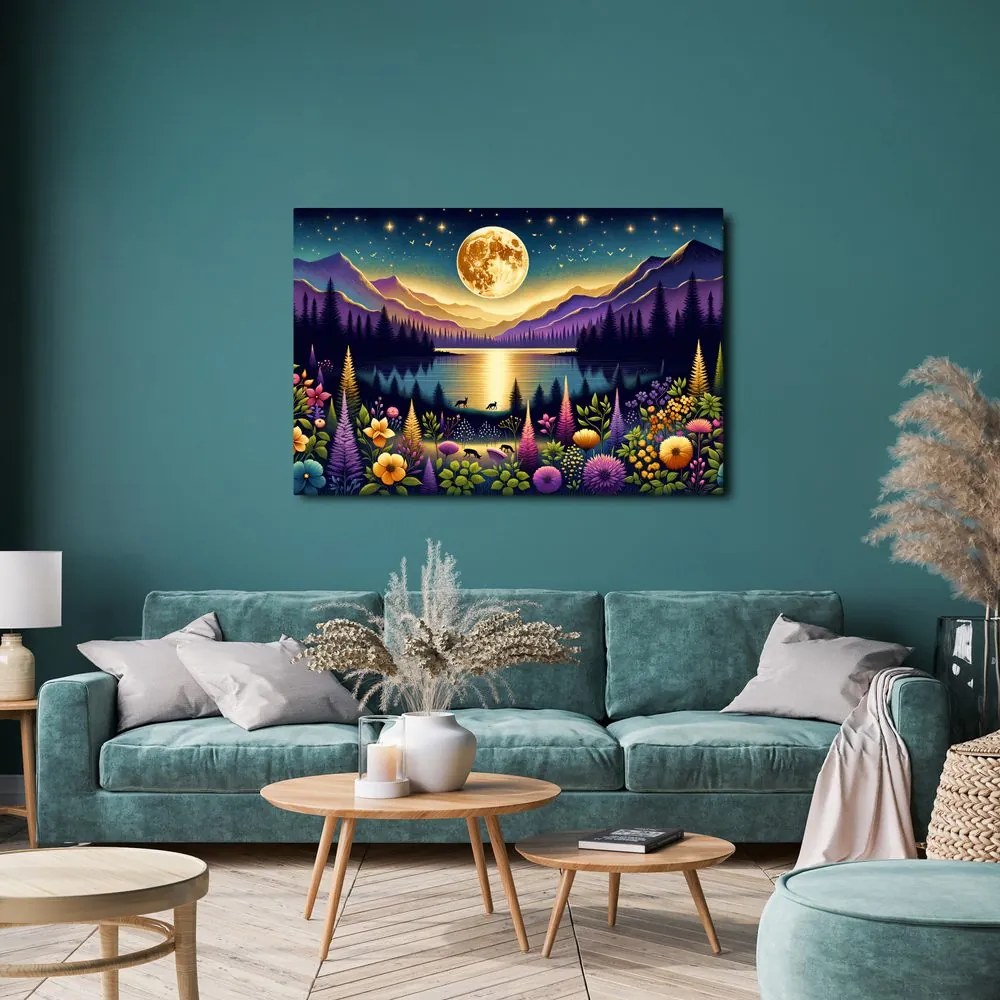 Quadro su tela – Paesaggio romantico con luna piena