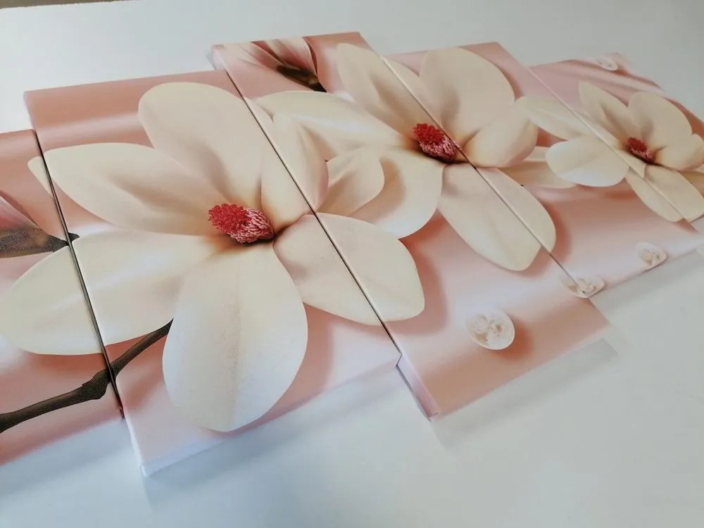 Quadri 5 pezzi – Magnolia di lusso con perle