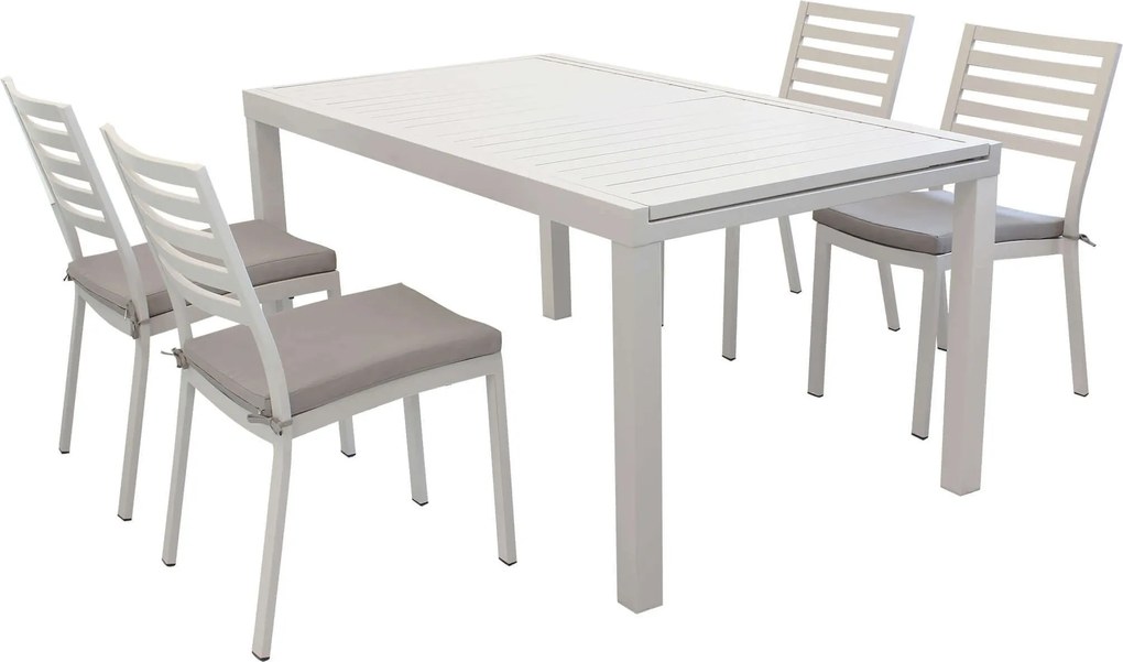 DEXTER - set tavolo in alluminio cm 160/240 x 90 x 75 h con 4 sedie Dexter
