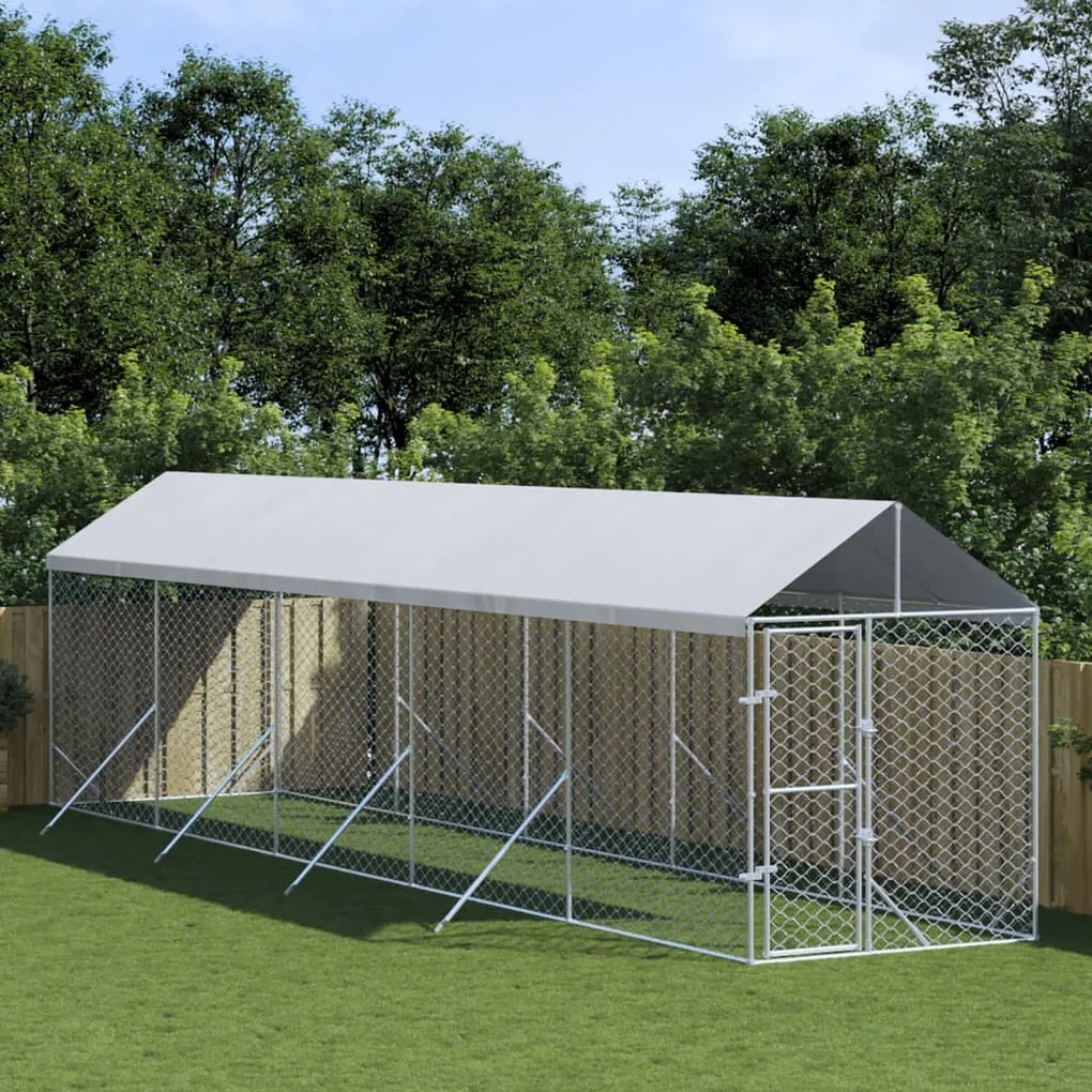 Cuccia Cani Da Esterno Tetto Argento 2x10x2,5 M Acciaio Zincato /