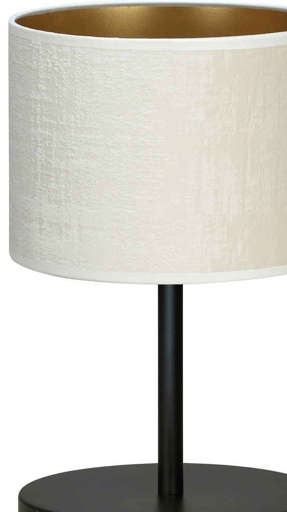 Lampada Da Tavolo 1 Luce Ganesha In Acciaio Nero E Paralume In Tessuto Beige