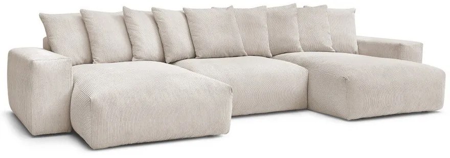 Divano angolare color crema con rivestimento in velluto a coste Voltaire – Bobochic Paris