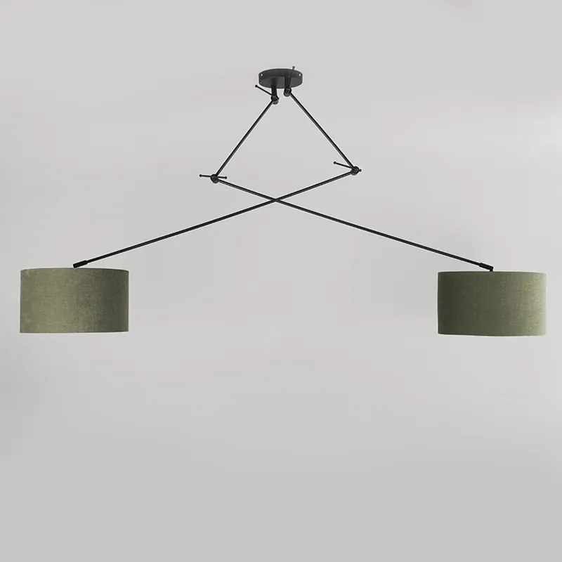 Lampada a sospensione nera con paralume 35 cm verde regolabile 2 luci - Blitz