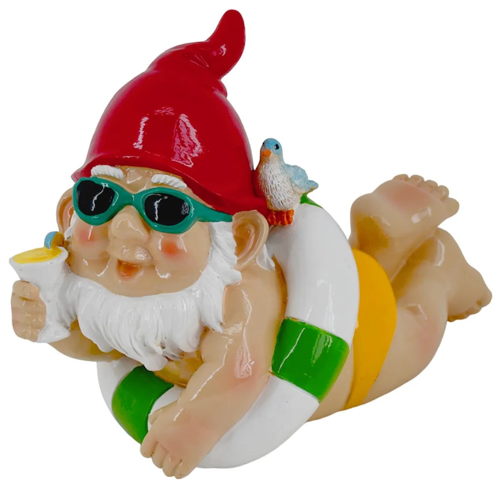 Gnomo decorativo con salvagente in poliresina