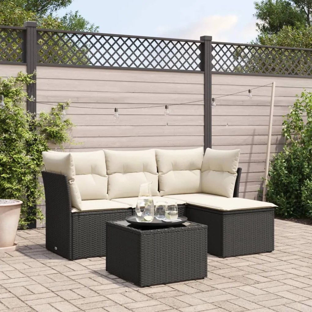 Set divani da giardino 5 pz con cuscini in polyrattan nero