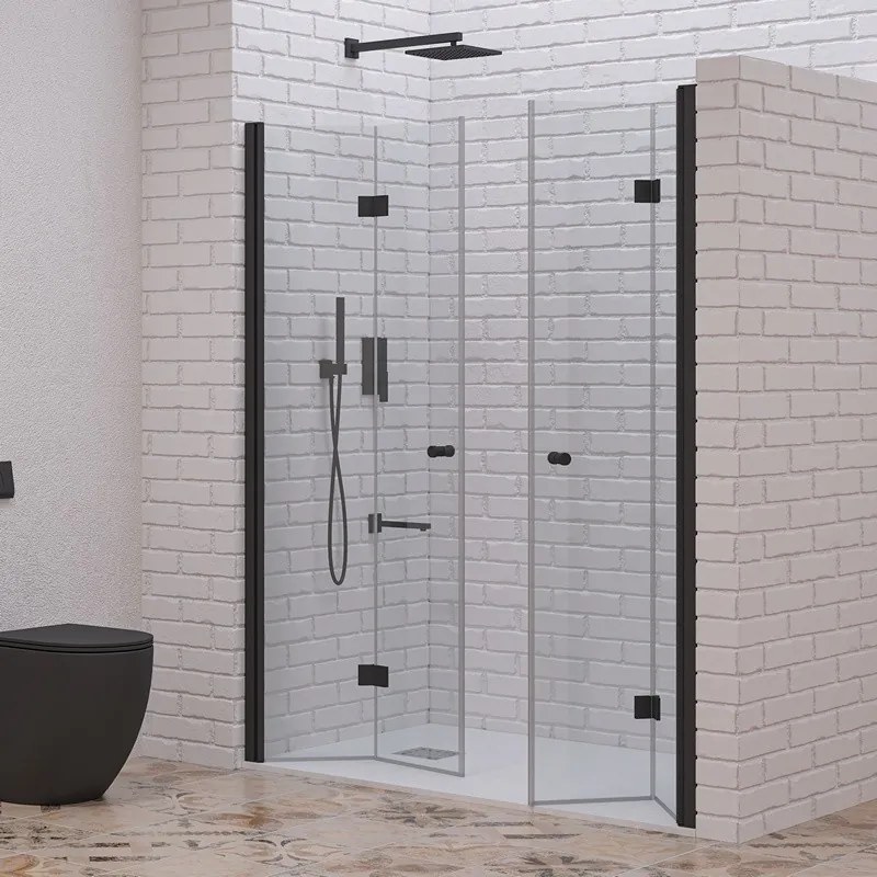 Kamalu - Porta doccia a doppio soffietto 160-163 cm colore nero | KAM-KS700DN