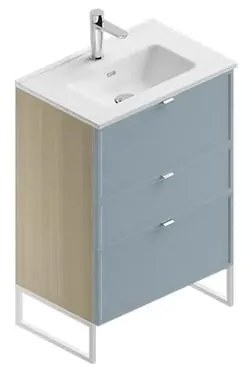 Mobile bagno con lavabo L 60 x H 93 x P 39 cm natura/cielo in mdf 3 cassetti per vasca centrale Quadra