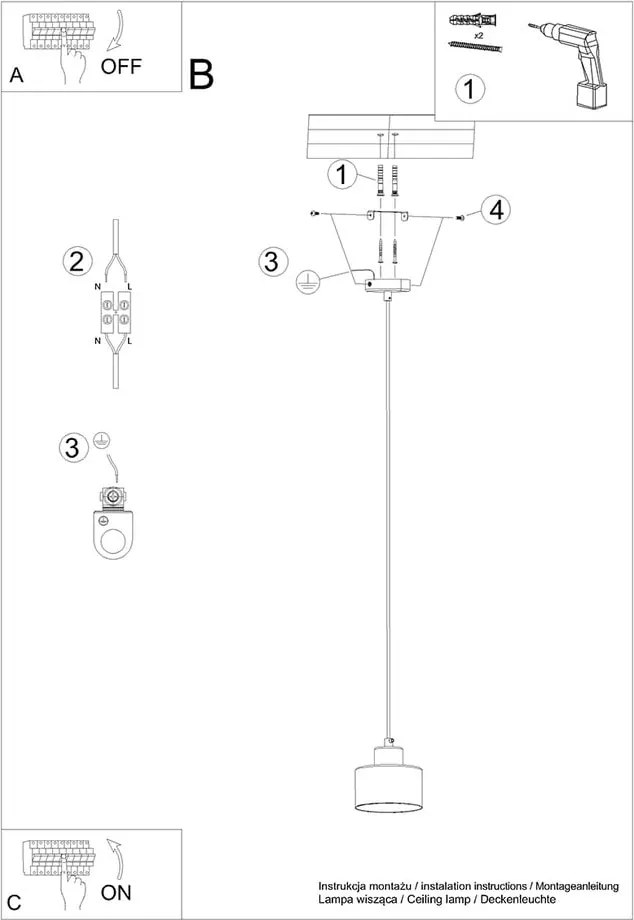 Lampada a sospensione nera ø 12 cm Alastro - Sollux