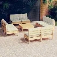 Set Divani da Giardino 9 pz con Cuscini Crema Massello di Pino cod mxl 78535