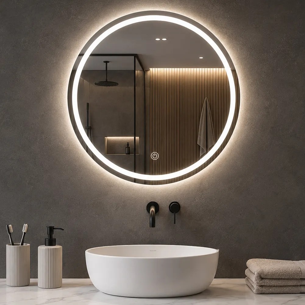 Specchio Rotondo Ø60cm LED a 3 Colori Dimmerabile Accensione Touch...