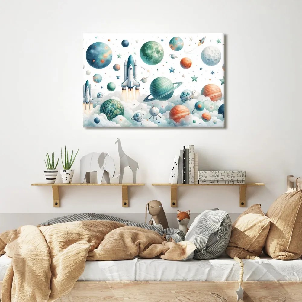 Quadro su tela – Razzo tra i pianeti