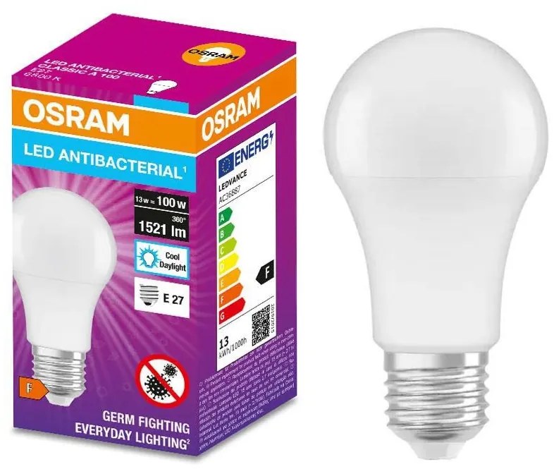 Lampadina LED Antibatterica A100 E27/13W/230V 6500K - Osram