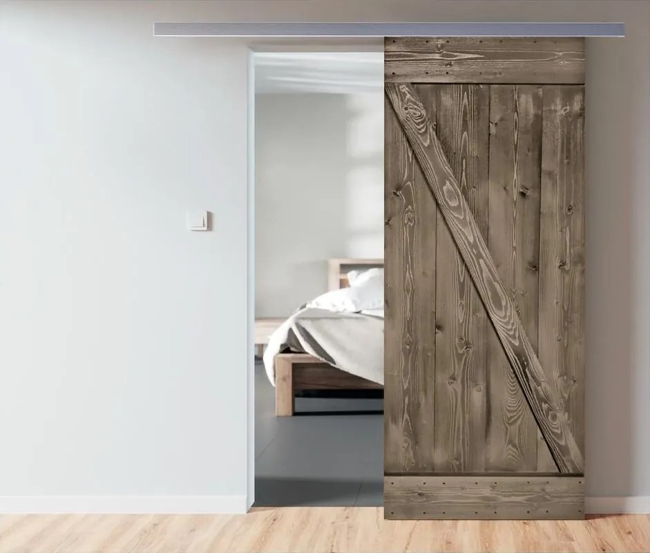 Porta scorrevole reversibile Horse Ebano in legno marrone, L 86 x H 215 cm, con binario Alu/legno