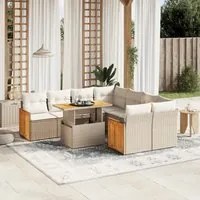 Set Divano da Giardino 9 pz con Cuscini Beige in Polyrattan 3273886