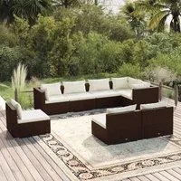 Set Divani da Giardino 8 pz con Cuscini in Polyrattan Marrone 3102546