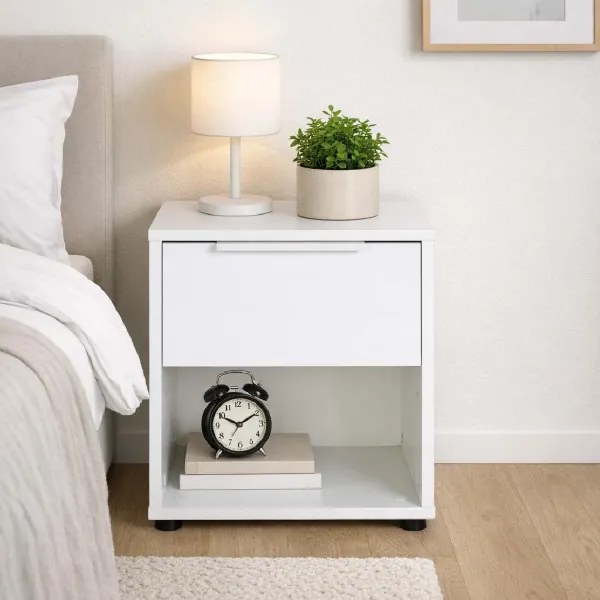 Cassettiera in legno Tikon 36x45 cm con Cassetto e Vano Giorno Laccato Bianco