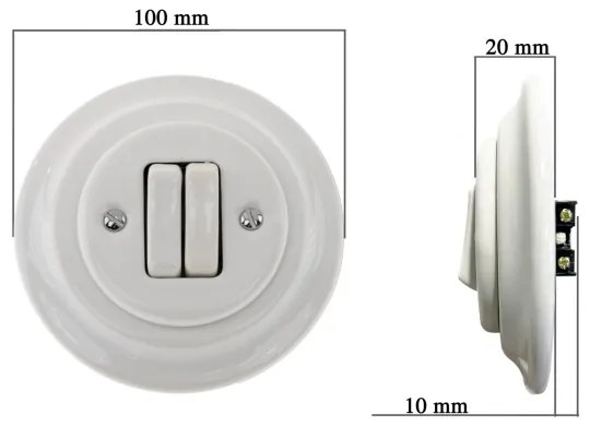 Bohemia-Design - Interruttore doppio retrò in porcellana con cornice n. 6+6 bianco