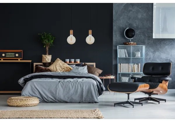 Lampadario a sospensione con filo MIROS 2xE27/60W/230V nero/rame