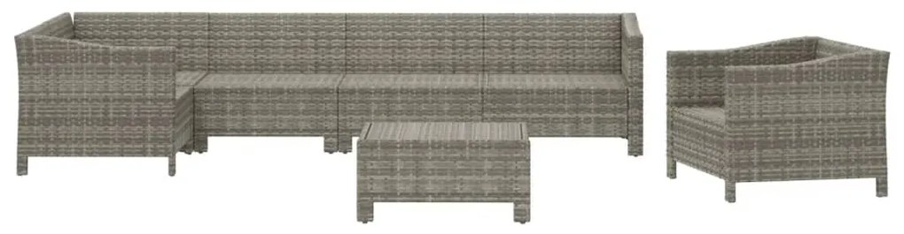 Set divani da giardino 7 pz con cuscini in polyrattan grigio