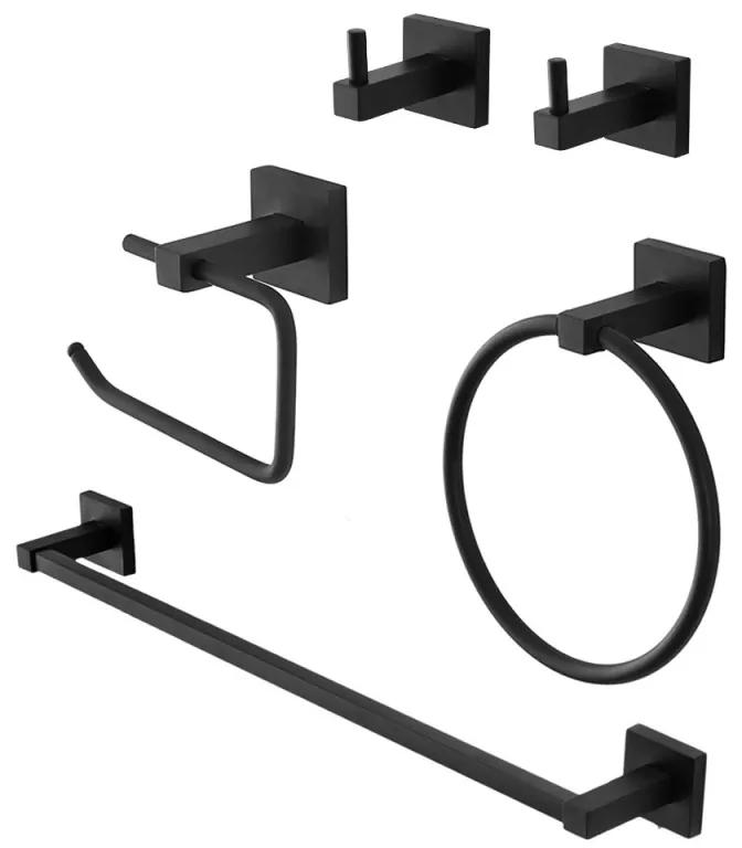 Set accessori a muro 5 pezzi in acciaio nero opaco e viti incluse   Levante