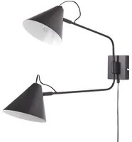 Lampada da parete in acciaio nero a 2 luci con paralumi a tamburo Braccio regolabile con interruttore Soggiorno moderno industriale Camera da letto