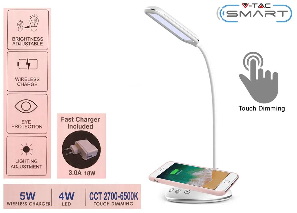 Lampada Led Da Tavolo 4W CCT Dimmerabile Con Caricatore Wireless QI Smartphone Base Rotondo SKU-8605