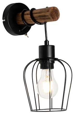 Applique da parete rustica nera con legno - Stronk