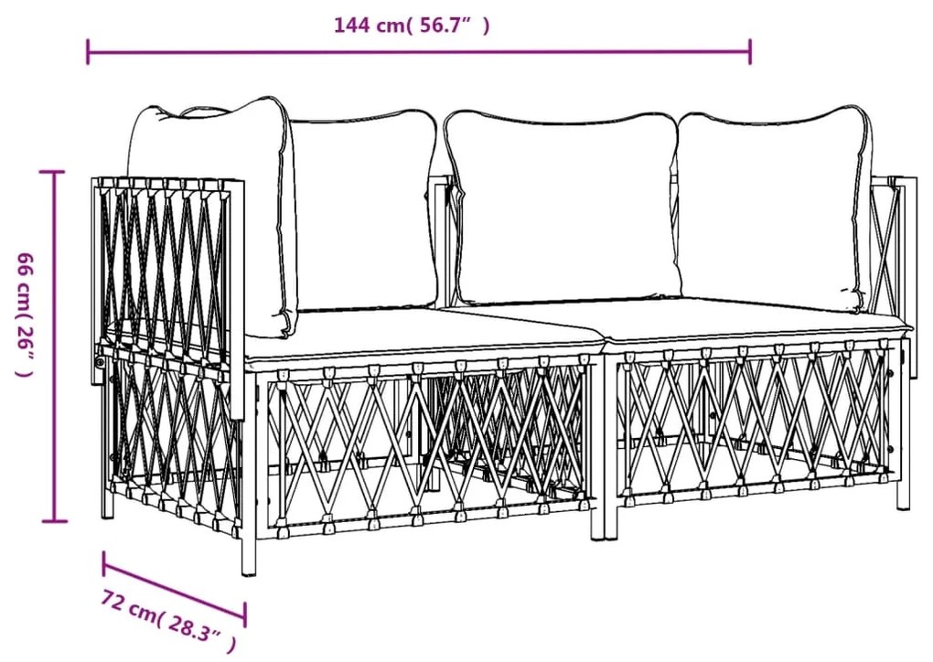 Set Salotto da Giardino 2 pz con Cuscini in Acciaio Bianco