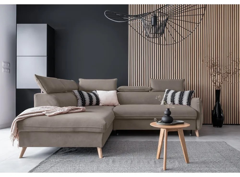 Divano letto angolare in velluto marrone chiaro (angolo sinistro) Sweet Harmony - Miuform