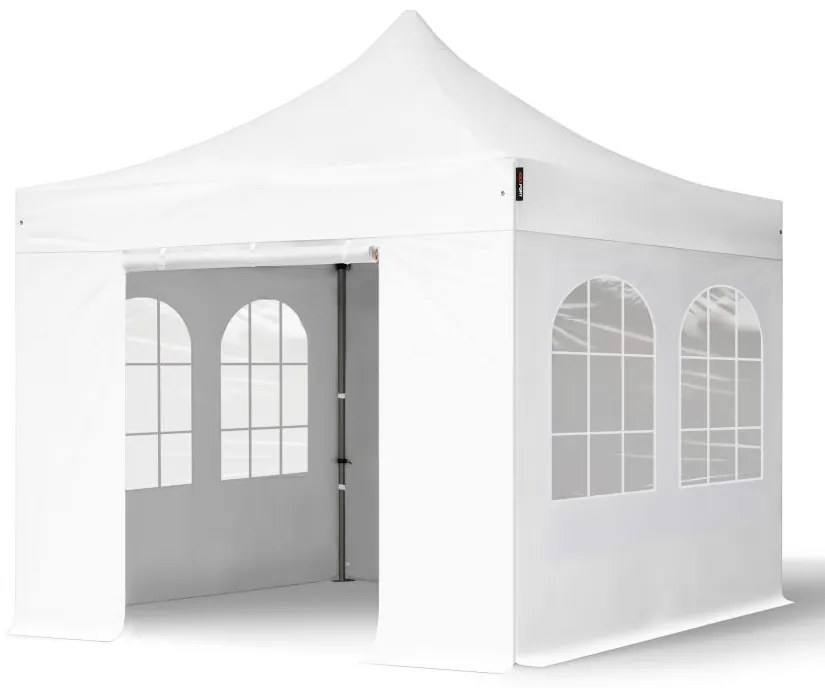 TOOLPORT 3x3 m gazebo pieghevole PVC ignifugo con laterali (finestre), PREMIUM acciaio, bianco - (600111)